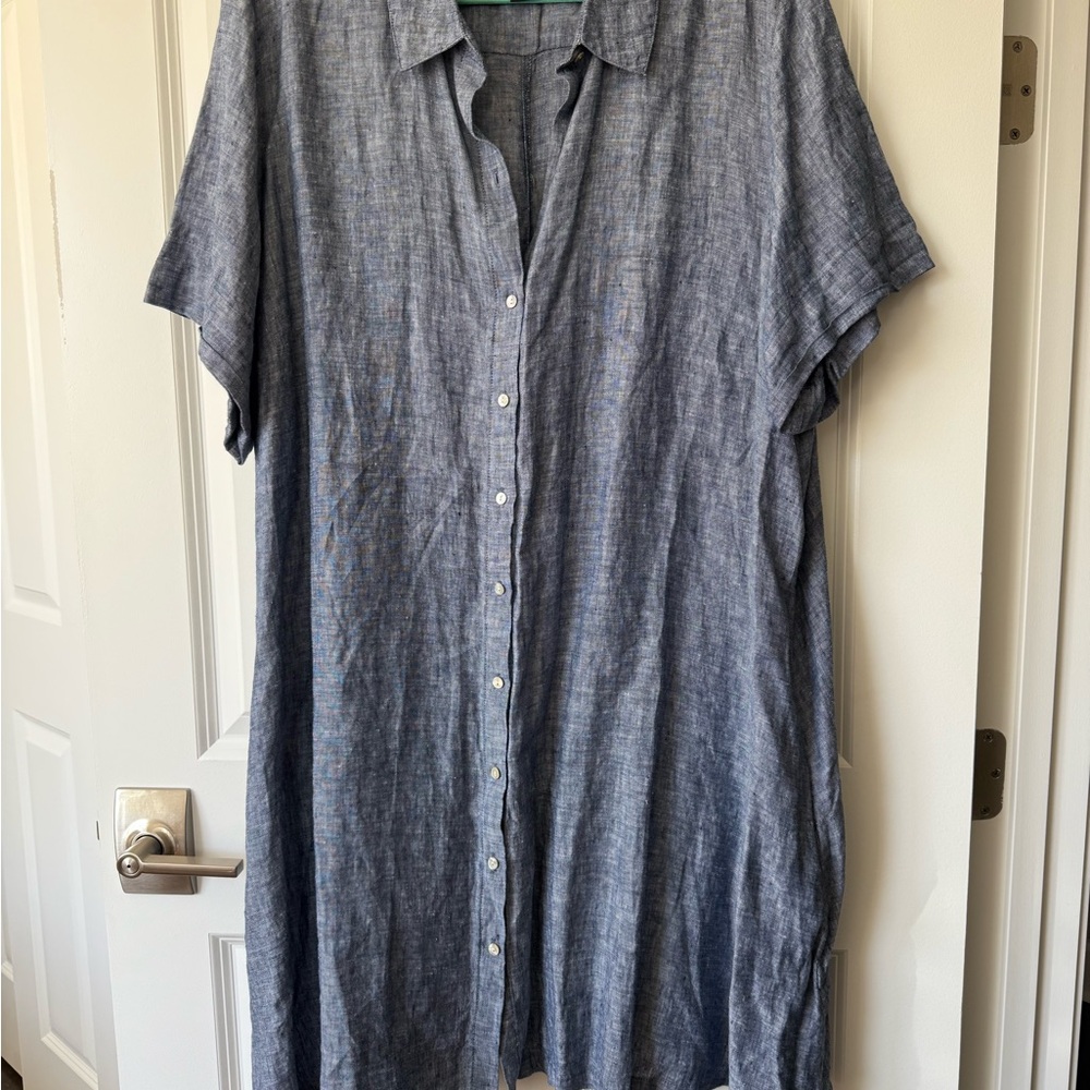 Tahari Blue Button-Front Shirt Dress